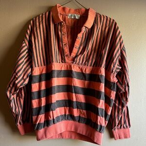 80s/90s CORAL 🦑 Striped Cotton Pullover 🪸 Size Medium/Large 🍣 VINTAGE